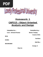 Homework: 1 CAP315: Object Oriented Analysis and Design