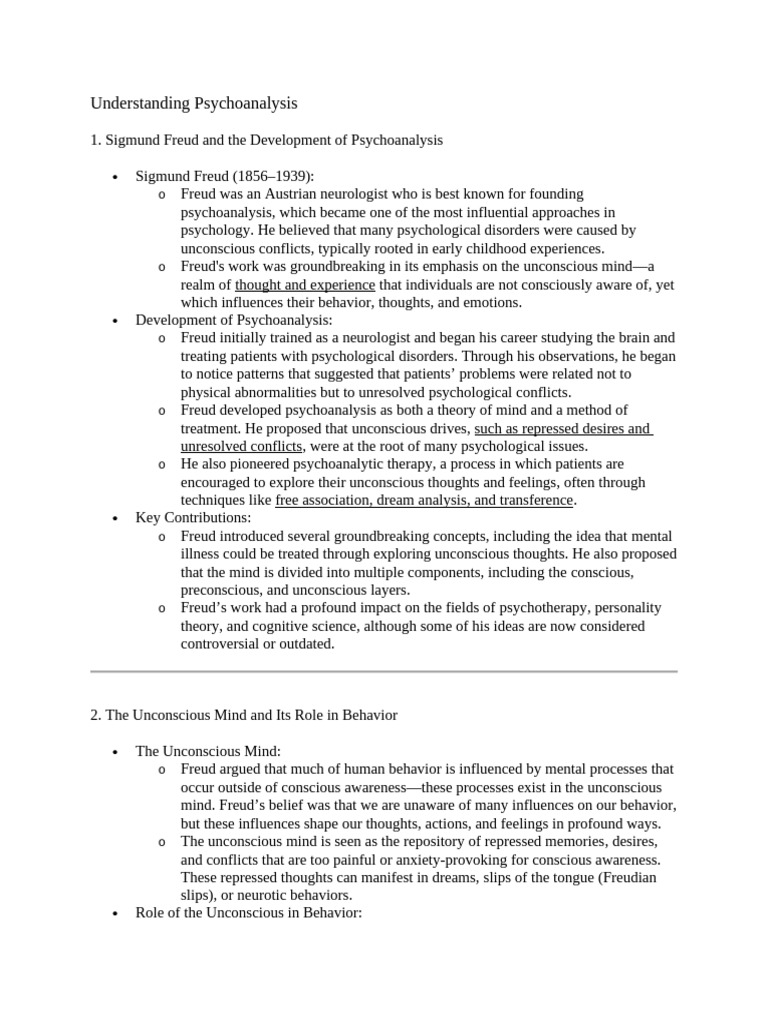 Understanding Psychoanalysis | PDF | Unconscious Mind | Psychoanalysis