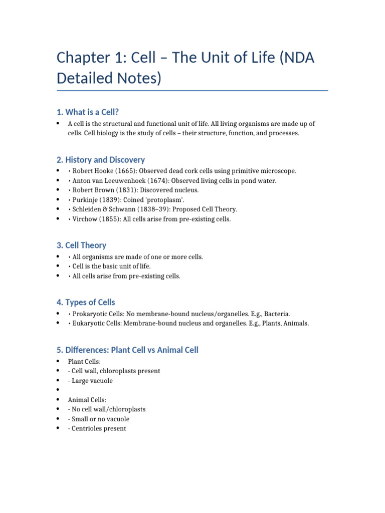 Chapter 1 Cell Detailed Notes | PDF