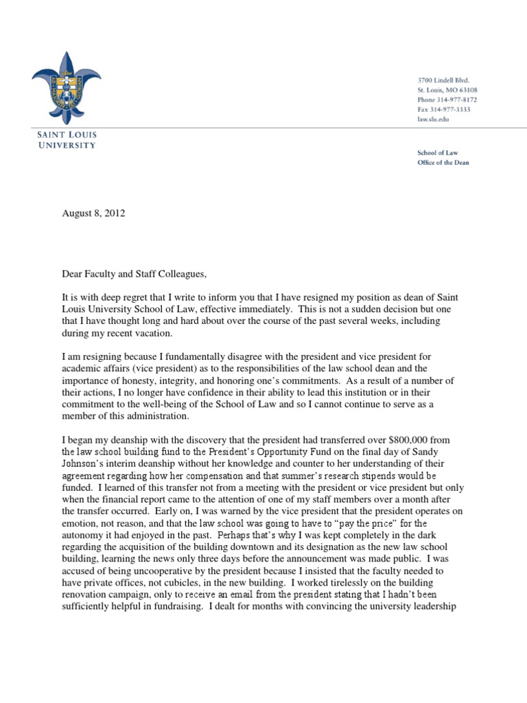 Dean Resignation Announcement | PDF
