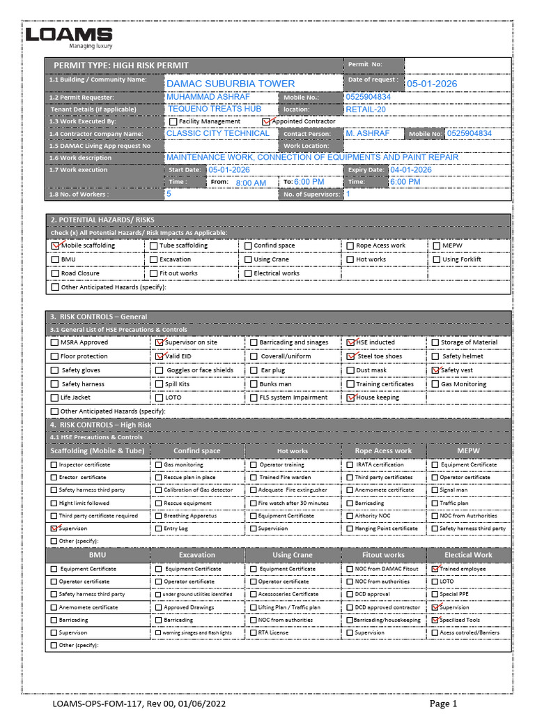 High Risk Permit To Work Form | PDF | Personal Protective Equipment ...