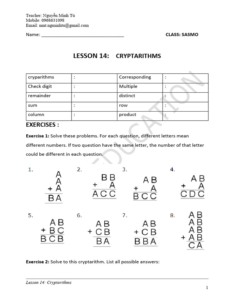 Bản sao B14_Cryptarithms | PDF