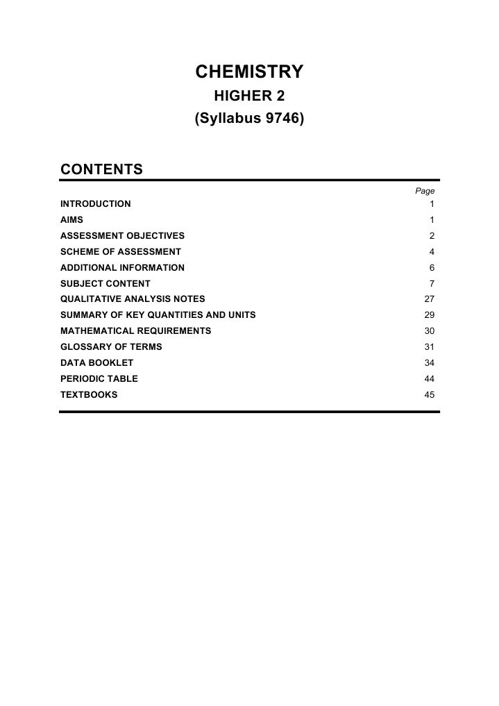 Chemistry H2 Syllabus + Data Booklet Chemical Bond Amine