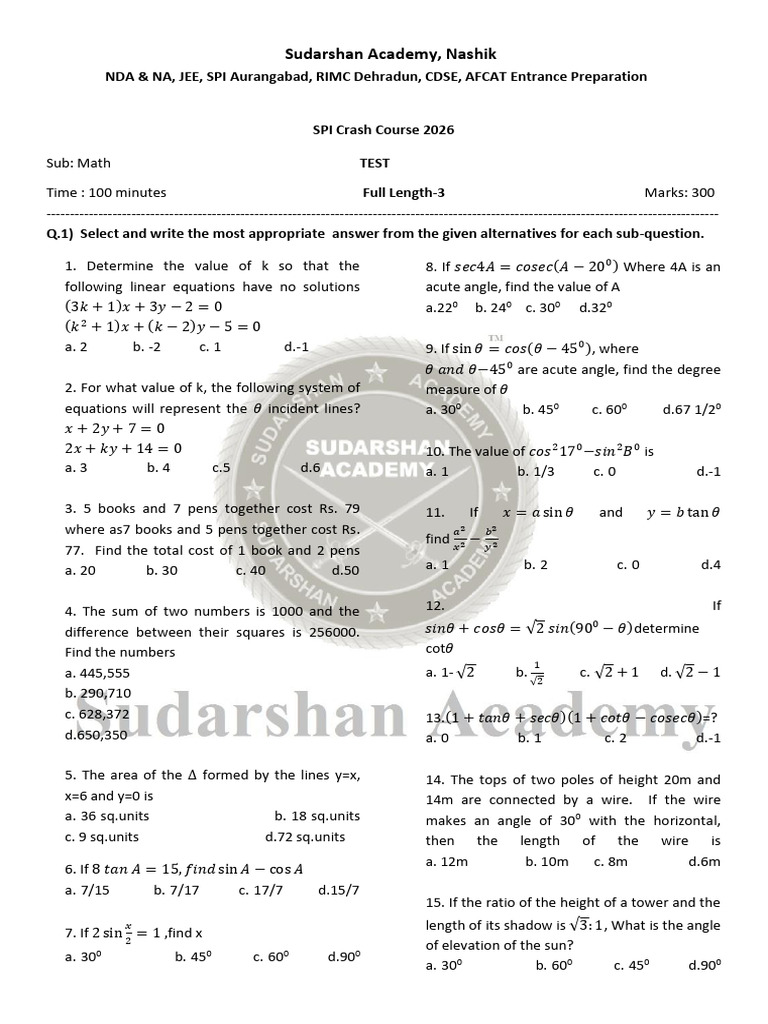 Maths -Full Length Test-3 | PDF | Circle | Triangle