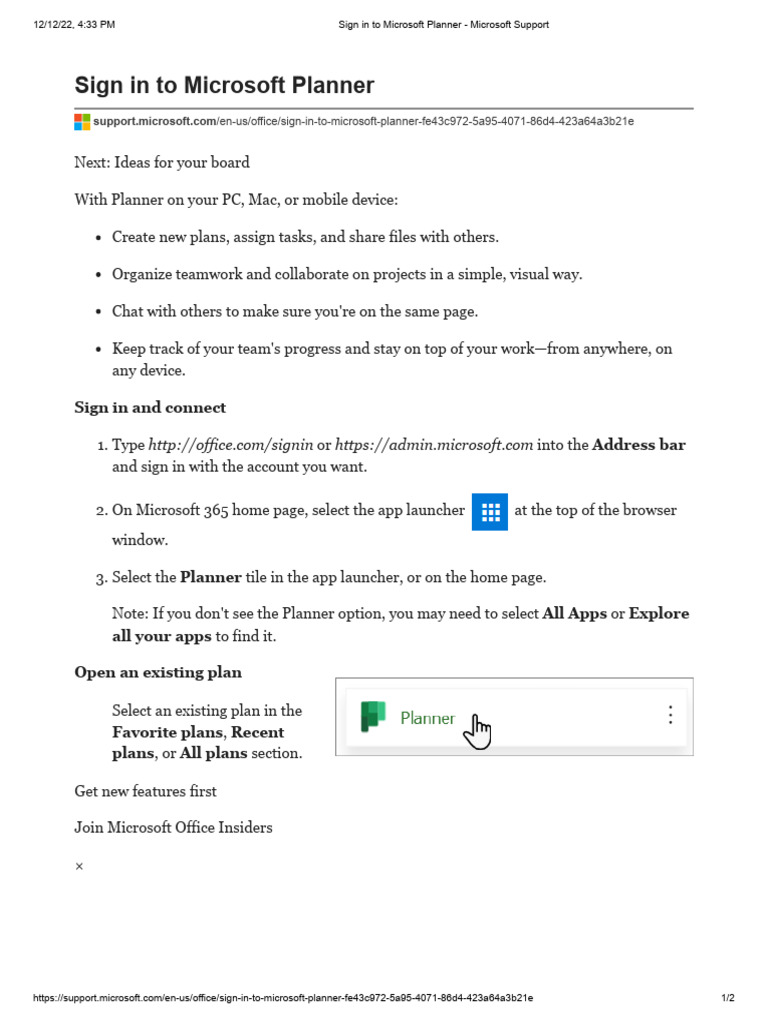 Create a plan in MS Planner | PDF