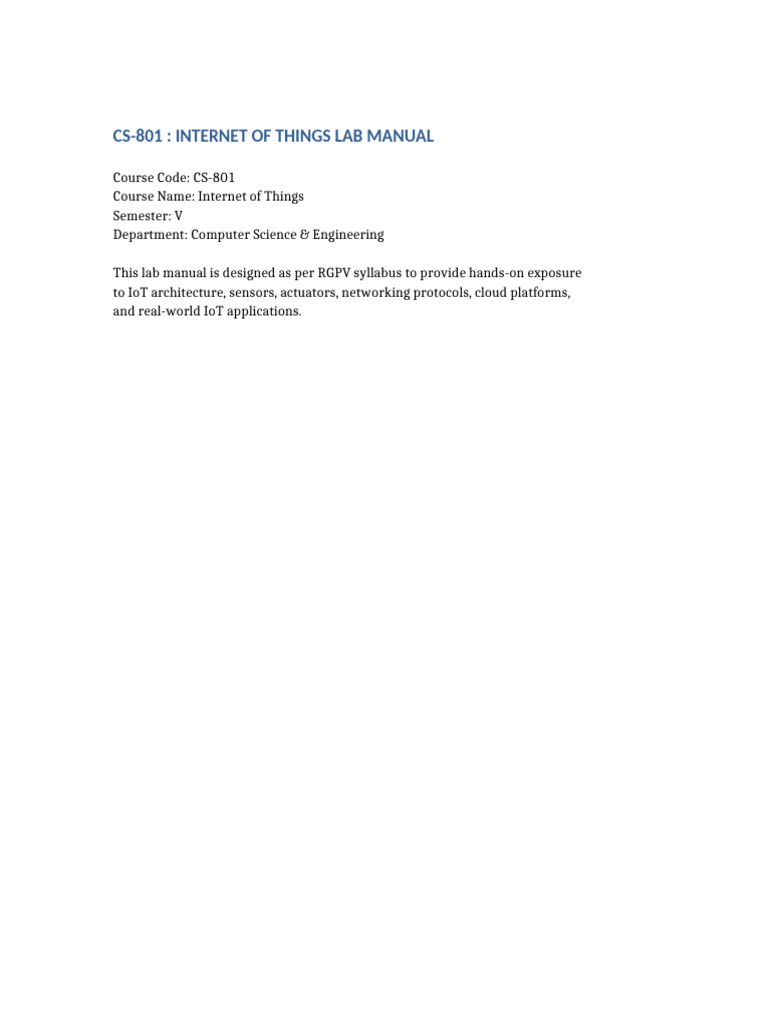 CS801 IOT Lab Manual 20 Experiments | PDF