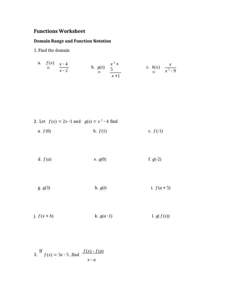 Functions Worksheet(1) | PDF