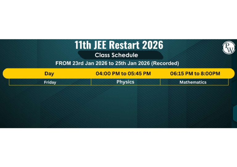 11th JEE Restart 2026 __ Class Schedule | PDF