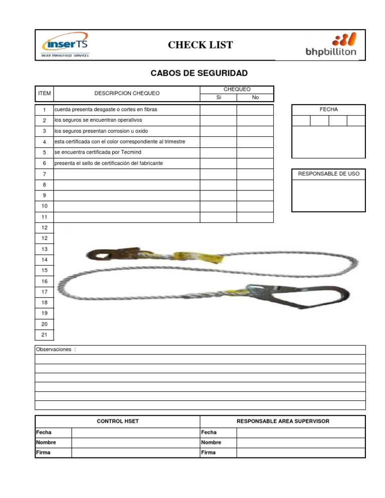 CHECK LIST - Linea de Vida | PDF
