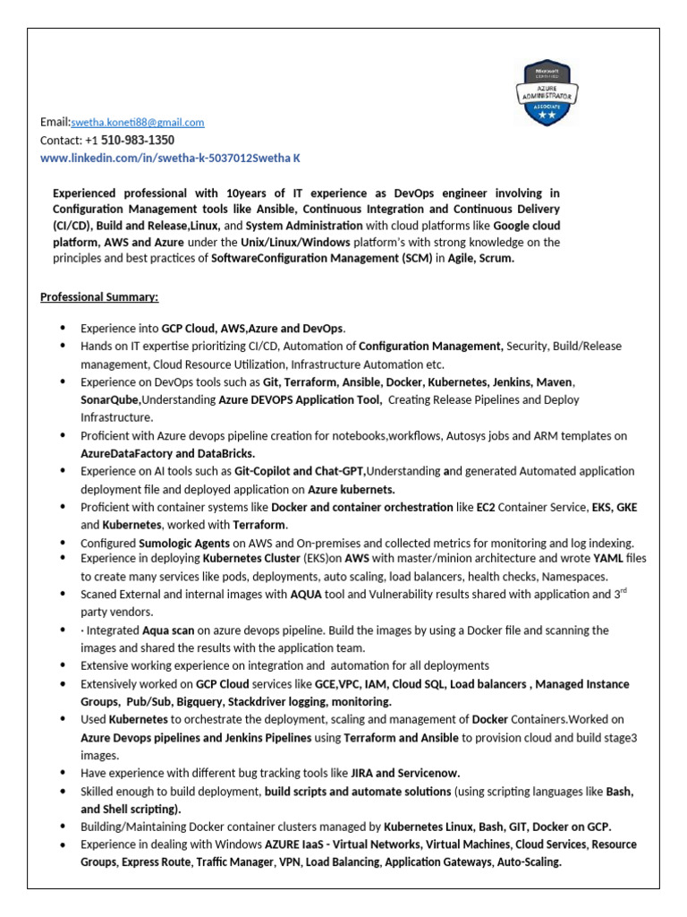 Swetha Devsecops Resume Urpan | PDF