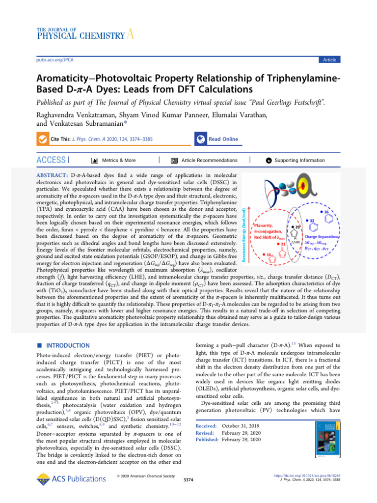 AromaticityPhotovoltaic Property Relationship of TriphenylamineBased DA ...