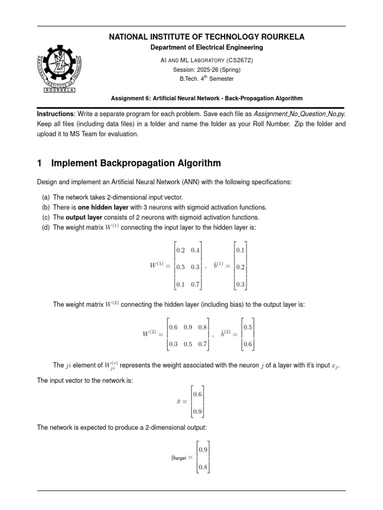 Assignment 6 Artificial Neural Network (1) | PDF | Algorithms | Machine ...