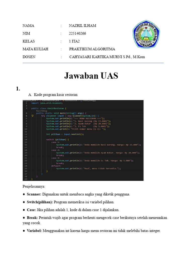 UAS Praktikum Algoritma Pemprogaman | PDF