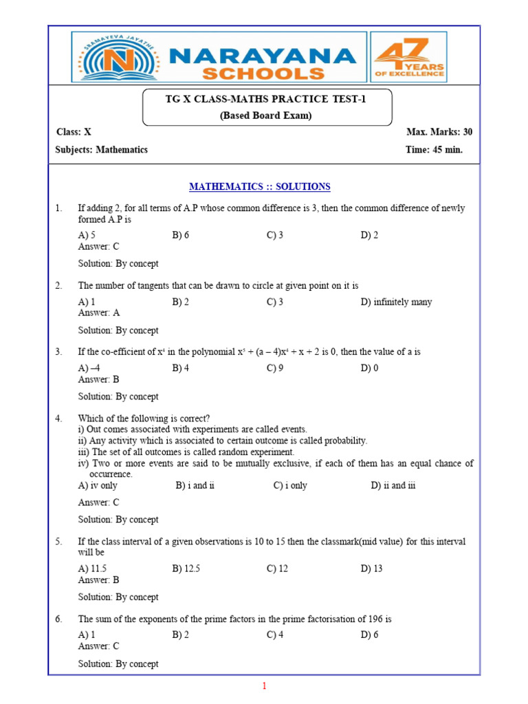 TG X Maths Practice Test 1 | PDF | Area | Angle