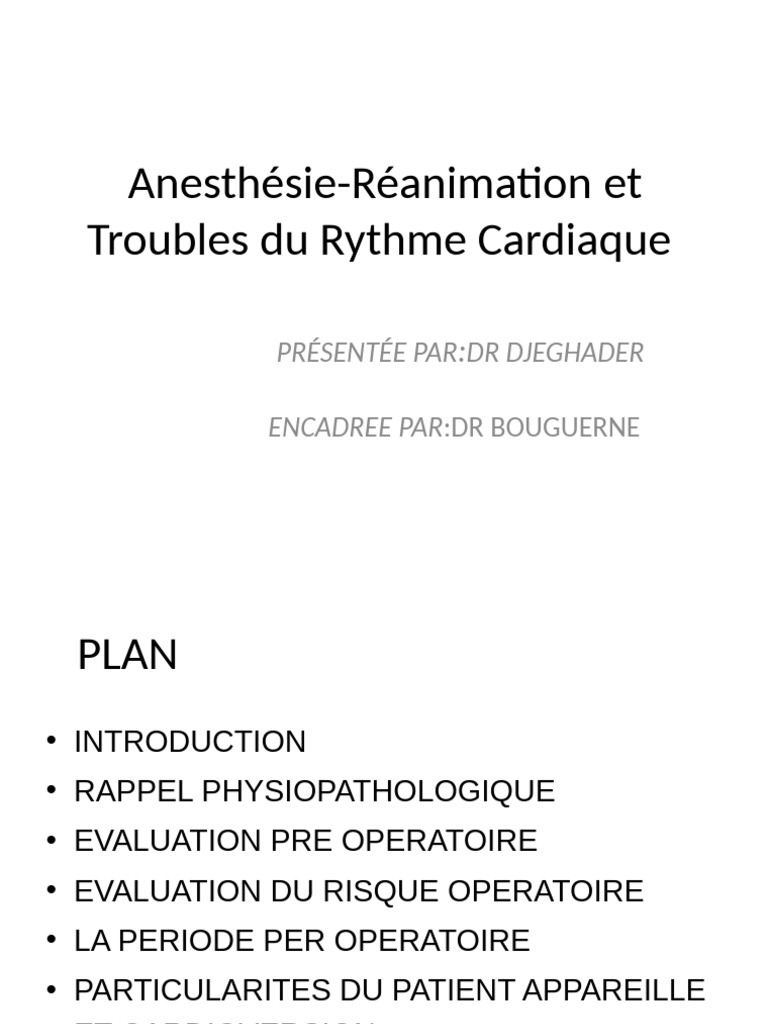 Anesthésie-Réanimation Et Troubles Du Rythme Cardiaque | PDF | Médecine ...