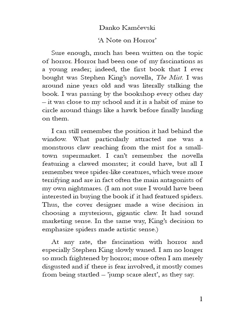 A Note on Horror | PDF