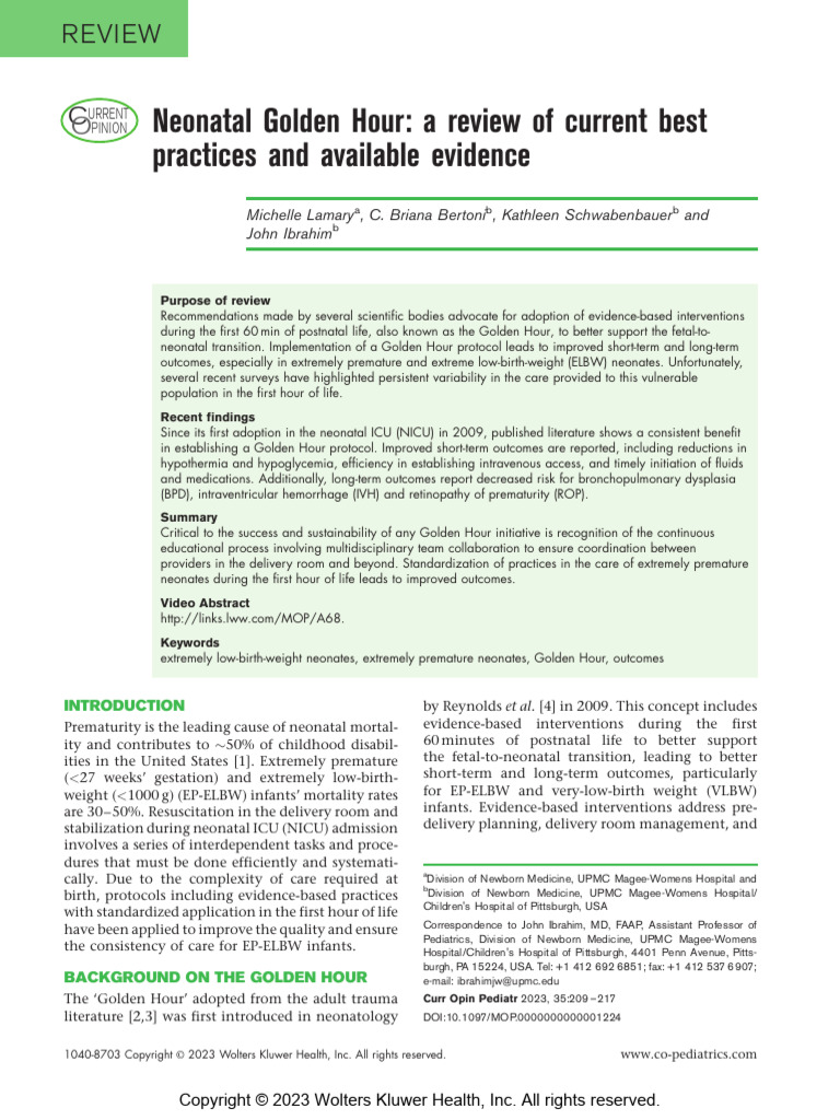 Neonatal Golden Hour 2023 | PDF | Hypoglycemia | Neonatal Intensive ...