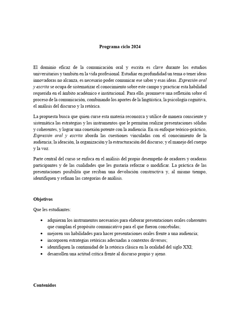 Programa de Oratoria 2024 | PDF | Hablar en público | Lingüística