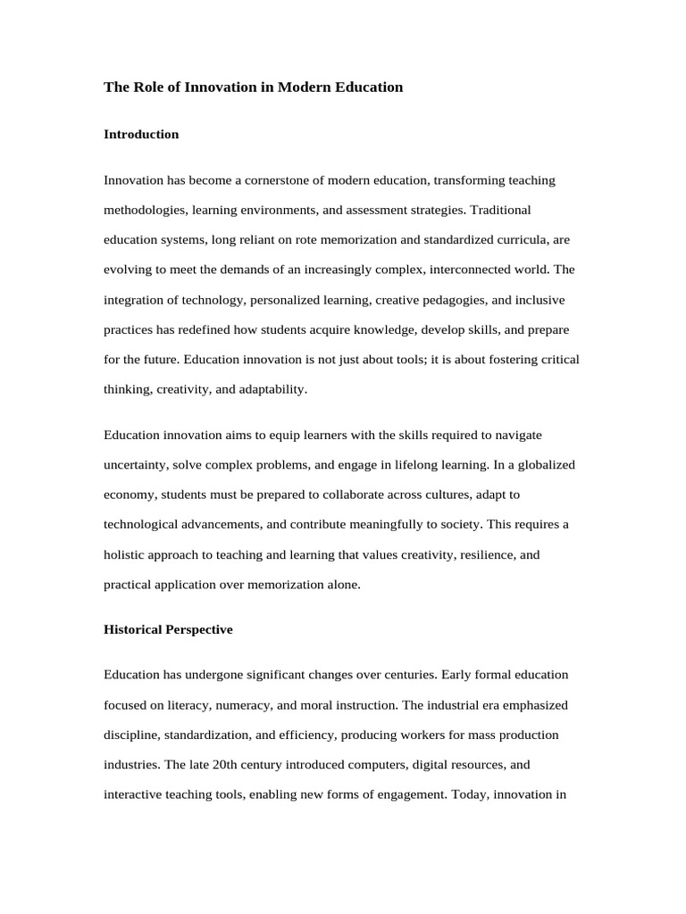 The Role of Innovation in Modern Education | PDF | Learning ...