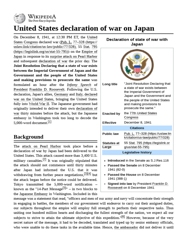 United_States_declaration_of_war_on_Japan | PDF
