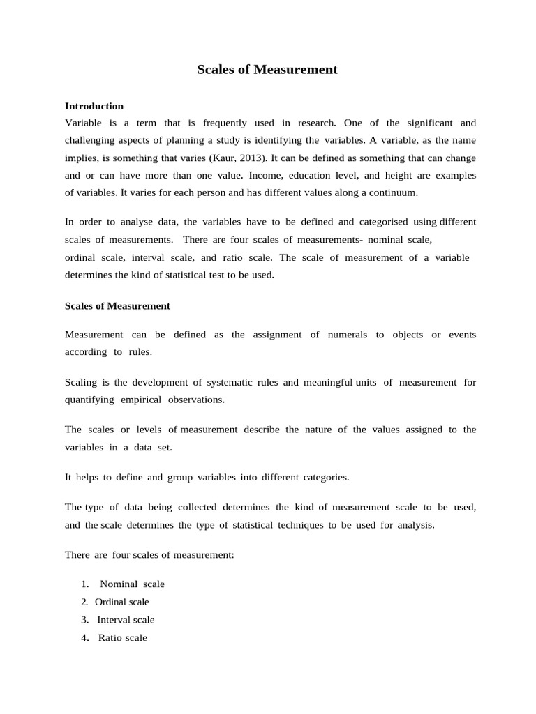 ScalesofMeasurement | PDF | Level Of Measurement | Measurement