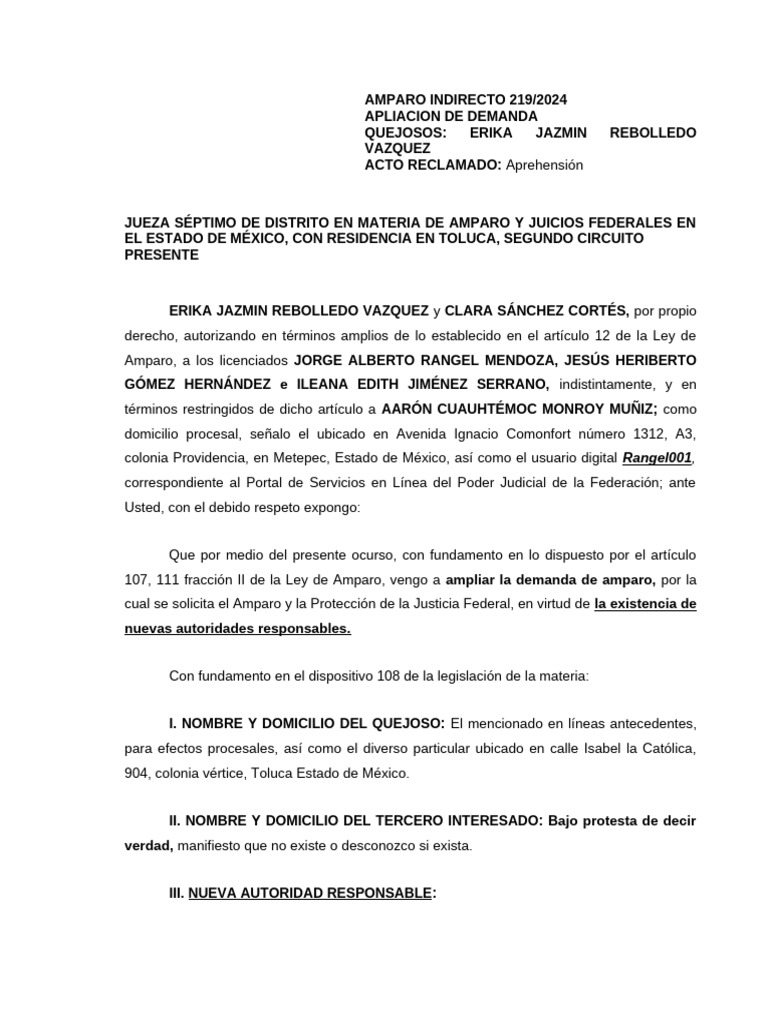 Ampliacion de Amparo Indirecto Erika | PDF | Mandato | Justicia