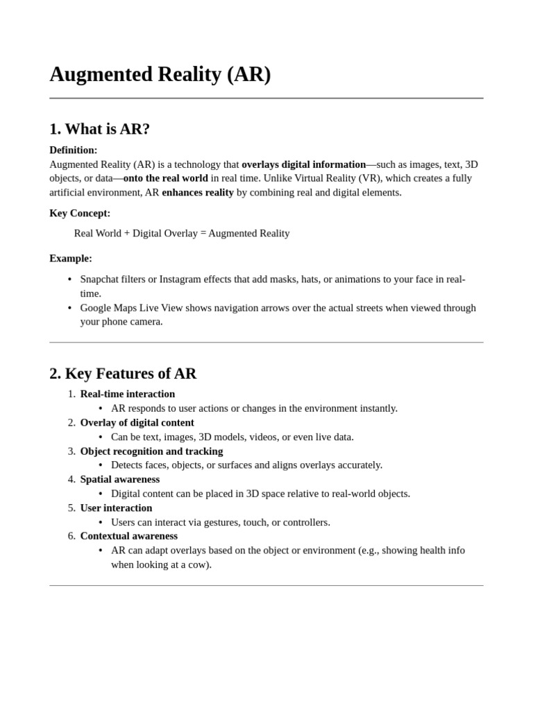 AR CLASS NOTES (1) | PDF | Augmented Reality | Computer Science