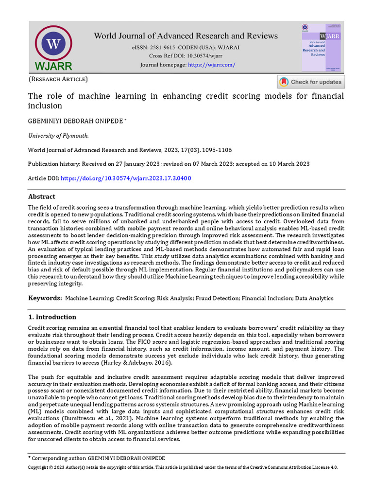 The Role of Machine Learning in Enhancing Credit Scoring Models For ...