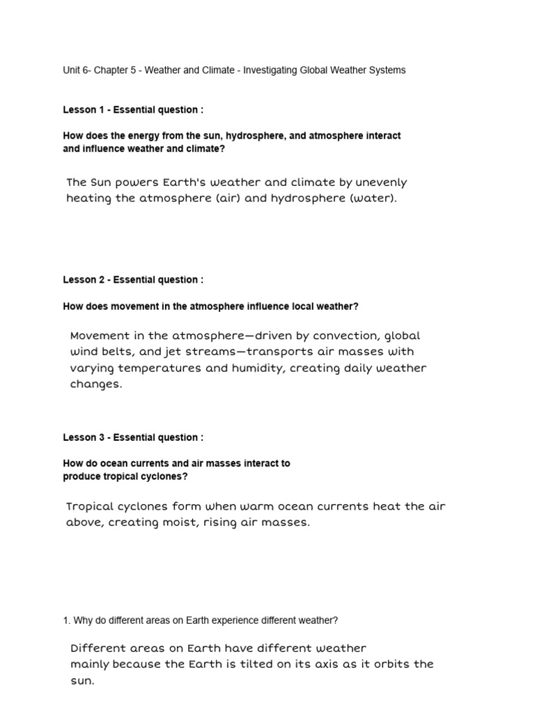Gia Delacruz - Unit 6 Chapter 5 Test Review | PDF | Weather | Earth