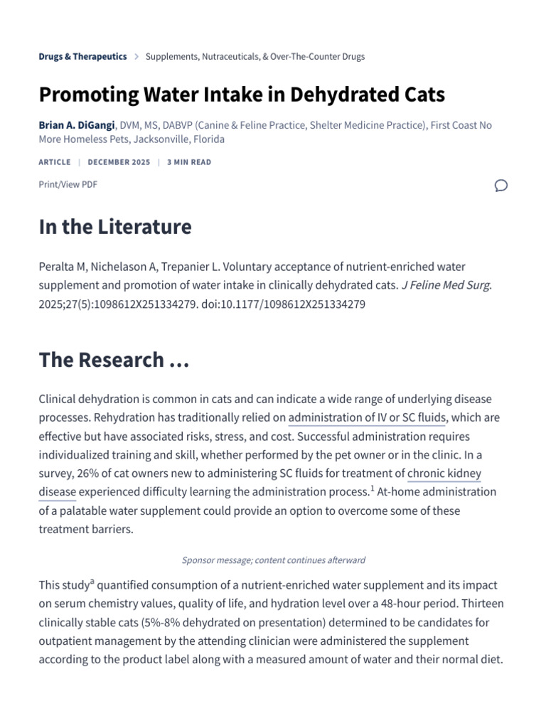 Strategies for Mild to Moderately Dehydrated Cats | PDF
