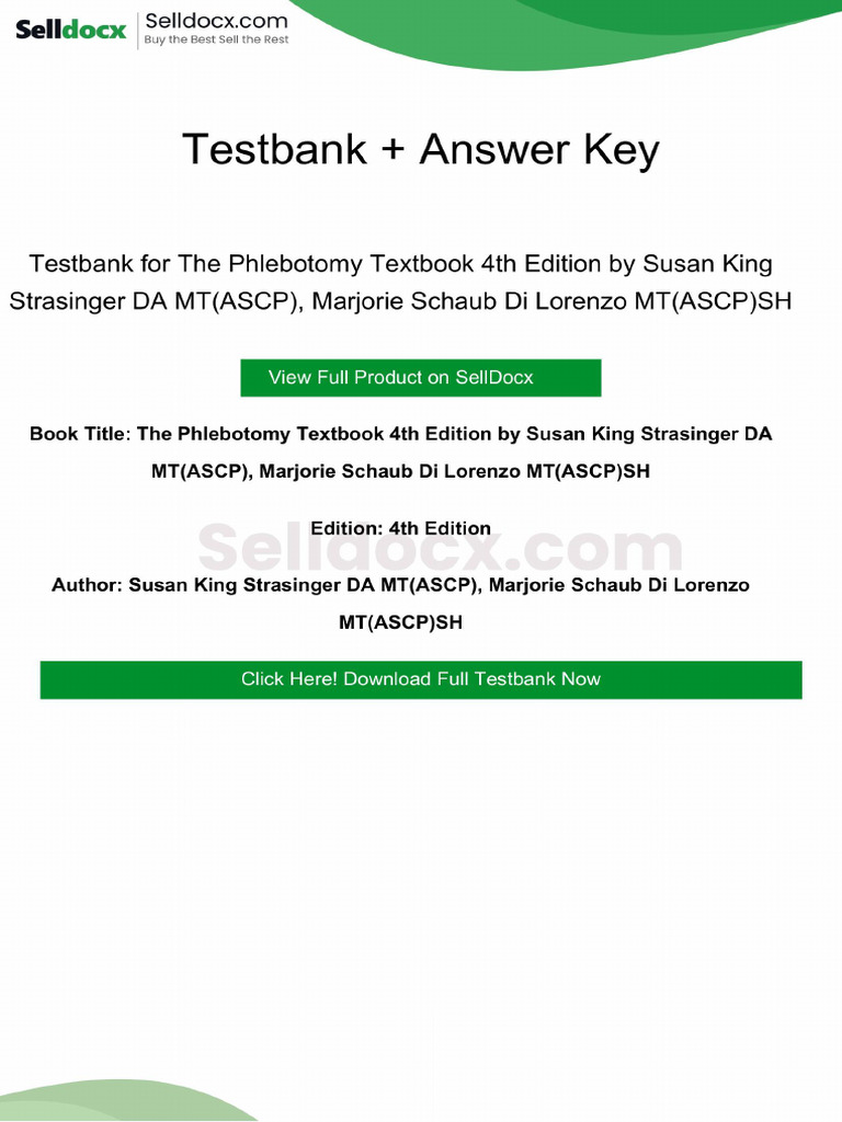 Testbank for the Phlebotomy Textbook 4th Edition by Susan King ...