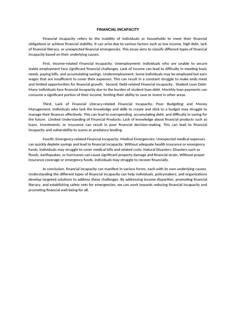 Financial Incapacity | PDF | Debt | Financial Crises