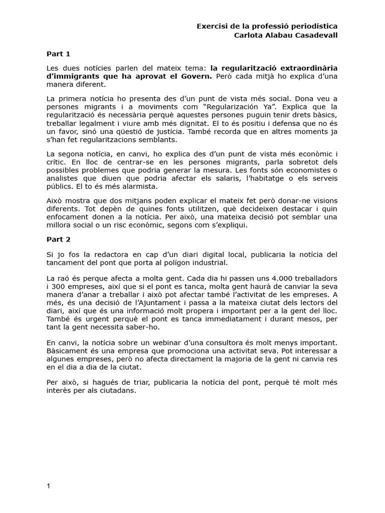 Exercisi de La Professió Periodística_CarlotaAlabau | PDF