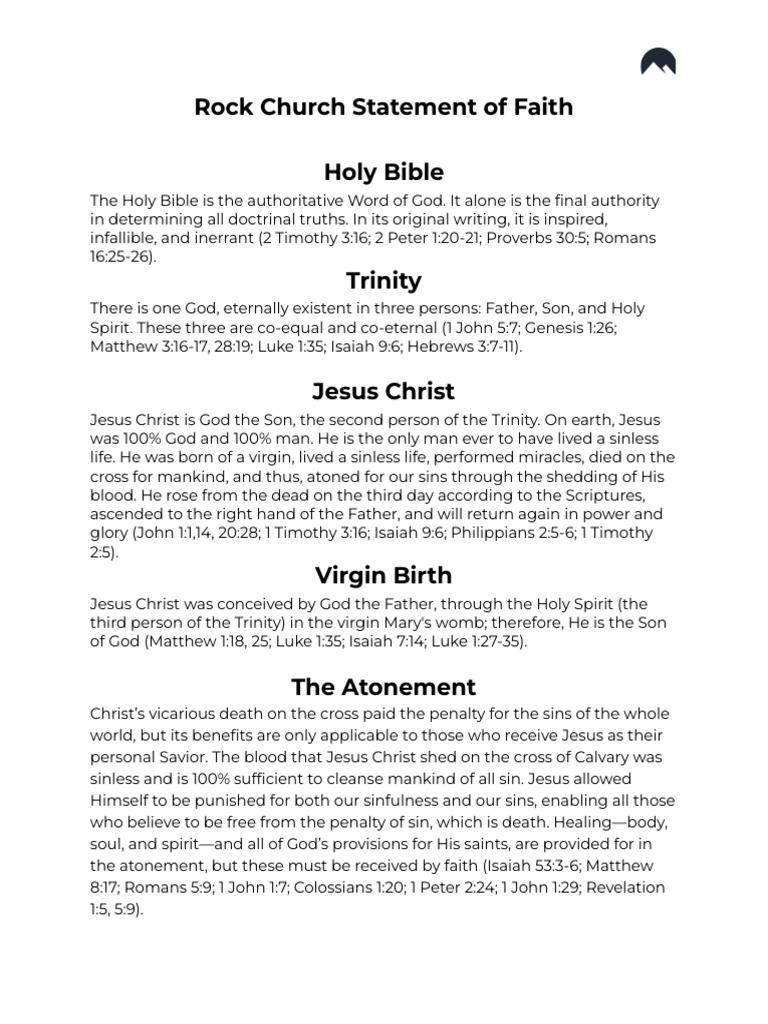 Rock Church Statement of Faith | PDF | Salvation | Jesus