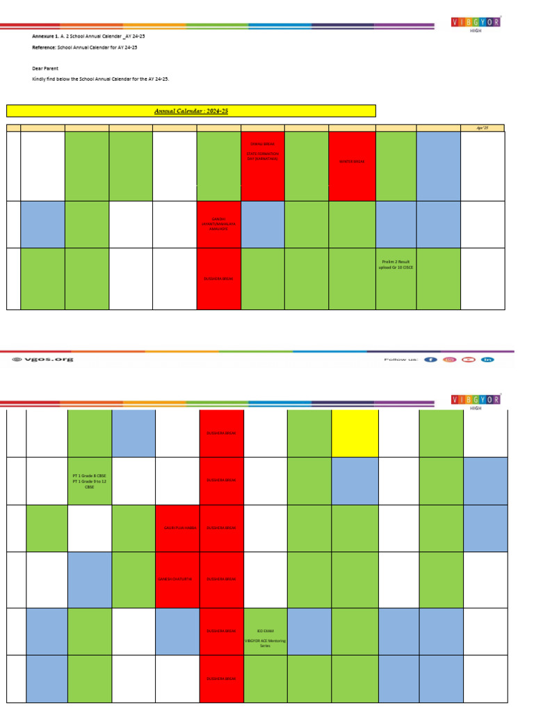 Annexure 1. a. 2 School Annual Calendar Ay 24 25 | PDF | Educational ...