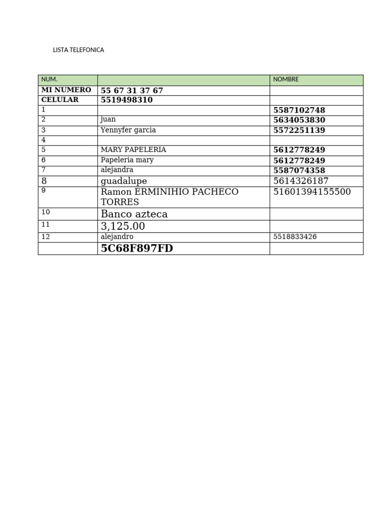 Lista Telefonica | PDF