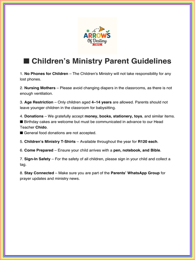 Children Ministry Parent Guidelines A4 OnePage Border PDF | PDF