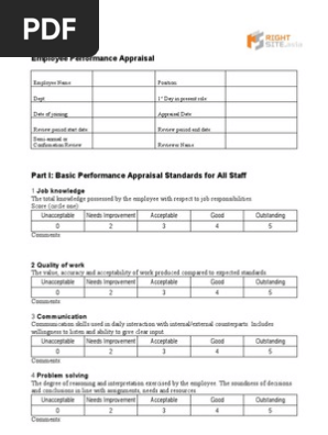 Employee Performance Appraisal Form