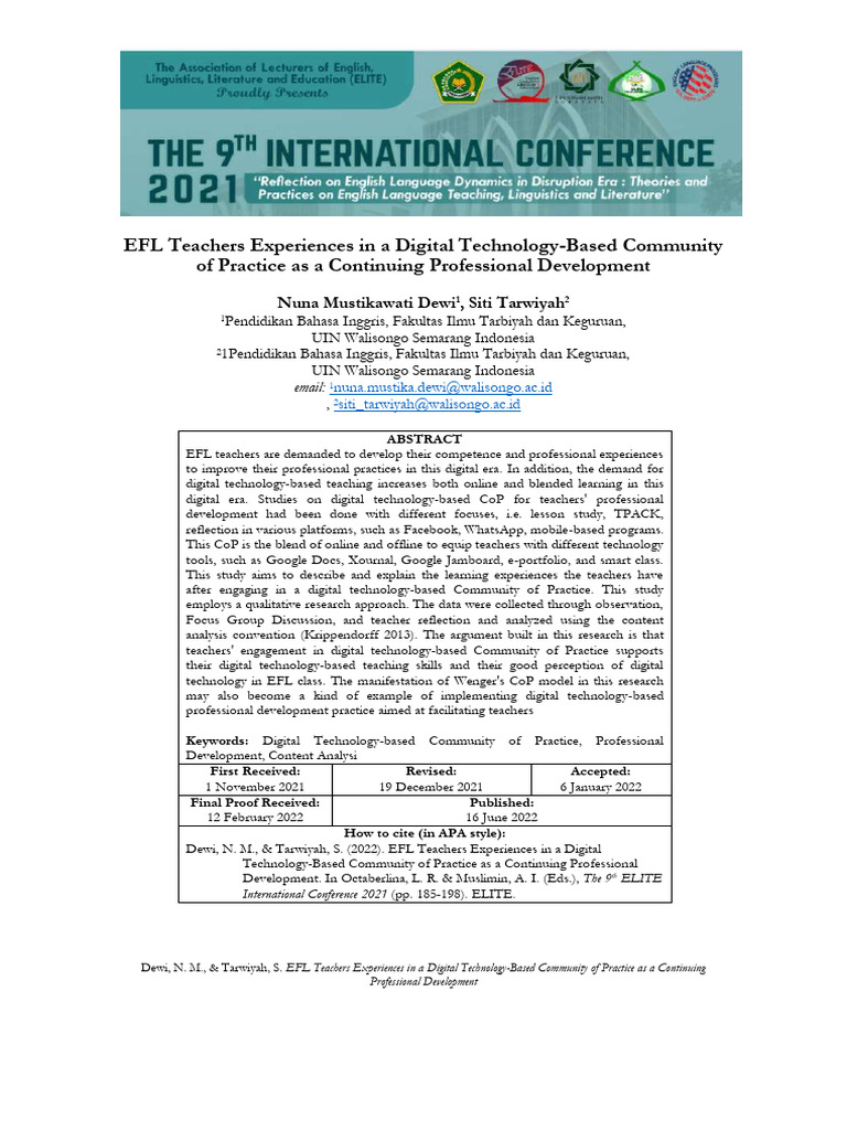 Proceeding International ELite Conference Nuna-Tarwiyah-2022 | PDF