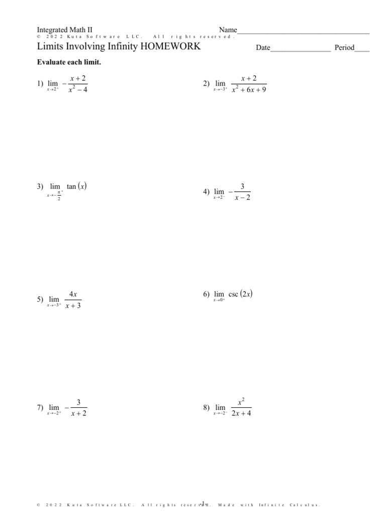 6.4 Limits Involving Infinity HOMEWORK | PDF