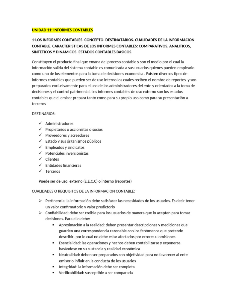 UNIDAD 11-INFORMES CONTABLES | PDF | Contabilidad | Hoja de balance
