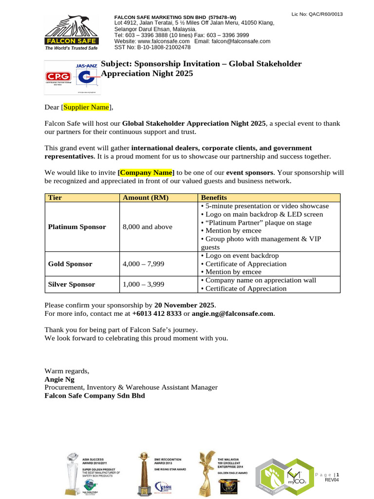 Sponsorship Letter for Appreciation Night | PDF