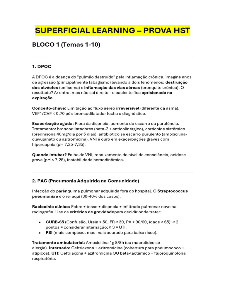 Surperficial Learning - Prova Hst | PDF | AVC | Desidratação