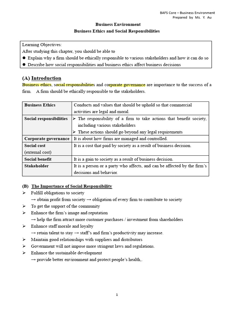 Business Ethics and Social Responsibilities | PDF | Business Ethics ...