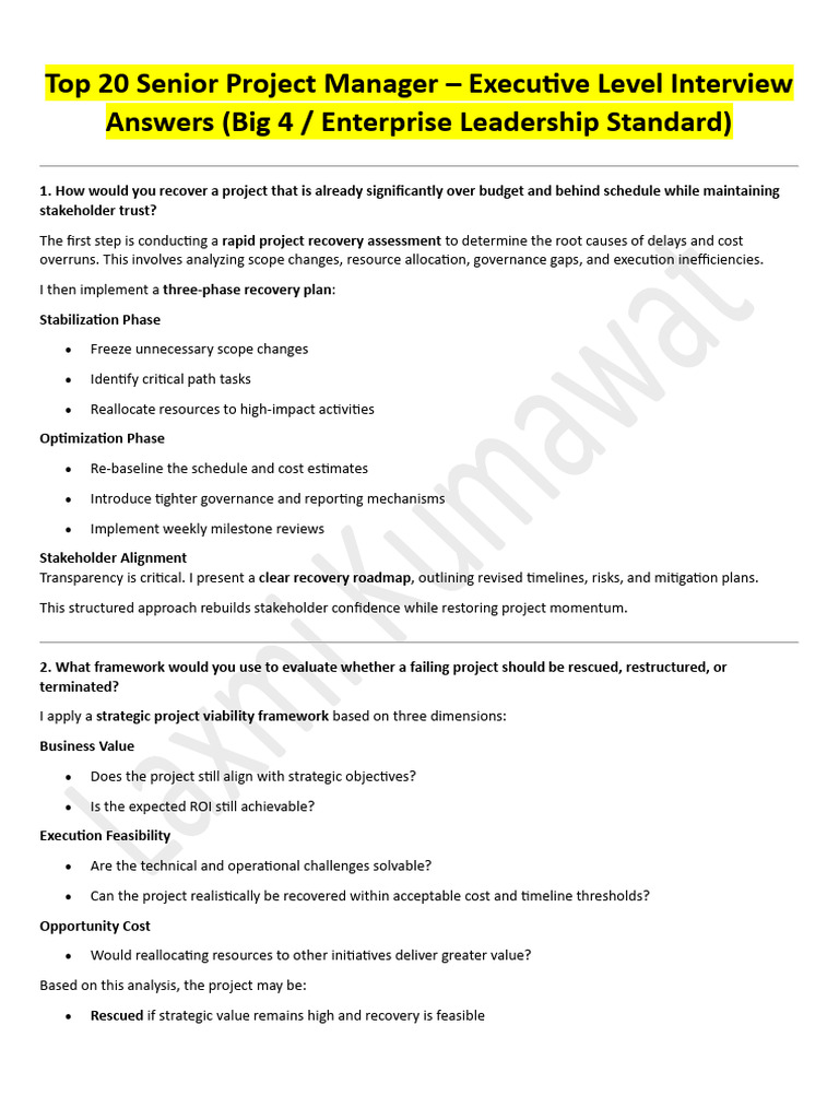 Top 20 Senior Project Manager | PDF