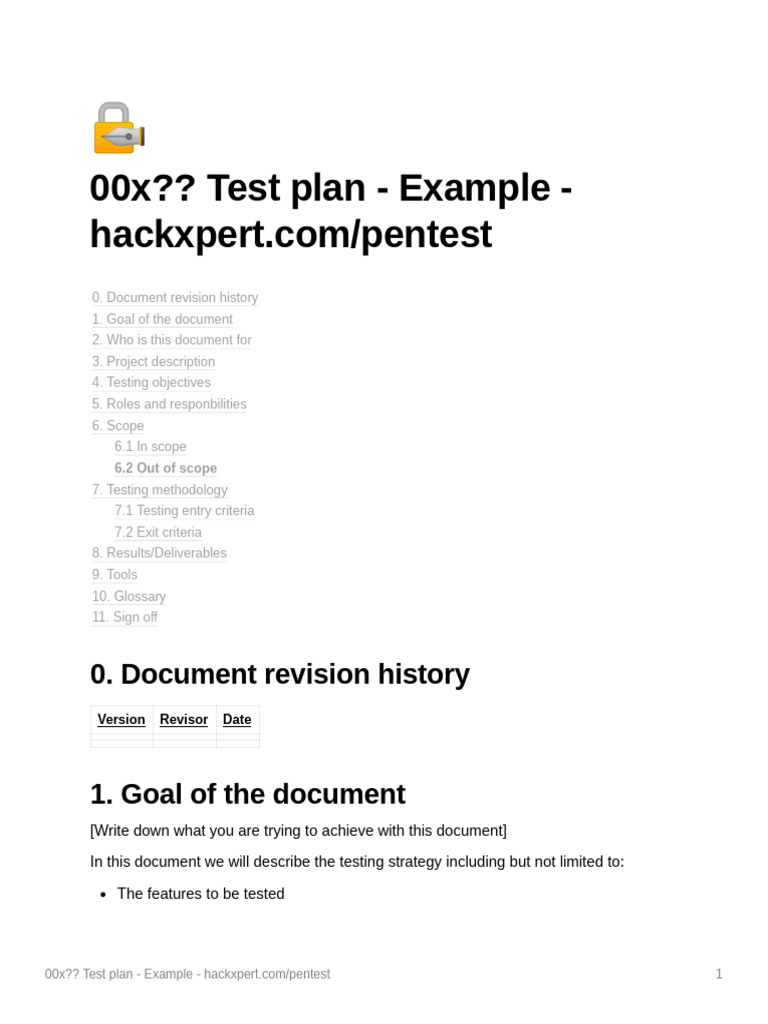00x Test Plan - Example - Hackxpert.compentest | PDF