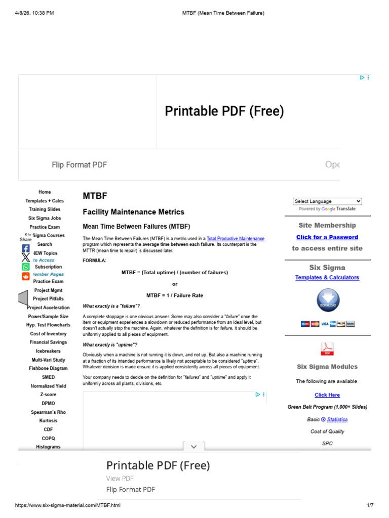 MTBF (Mean Time Between Failure) | PDF | Statistical Analysis ...