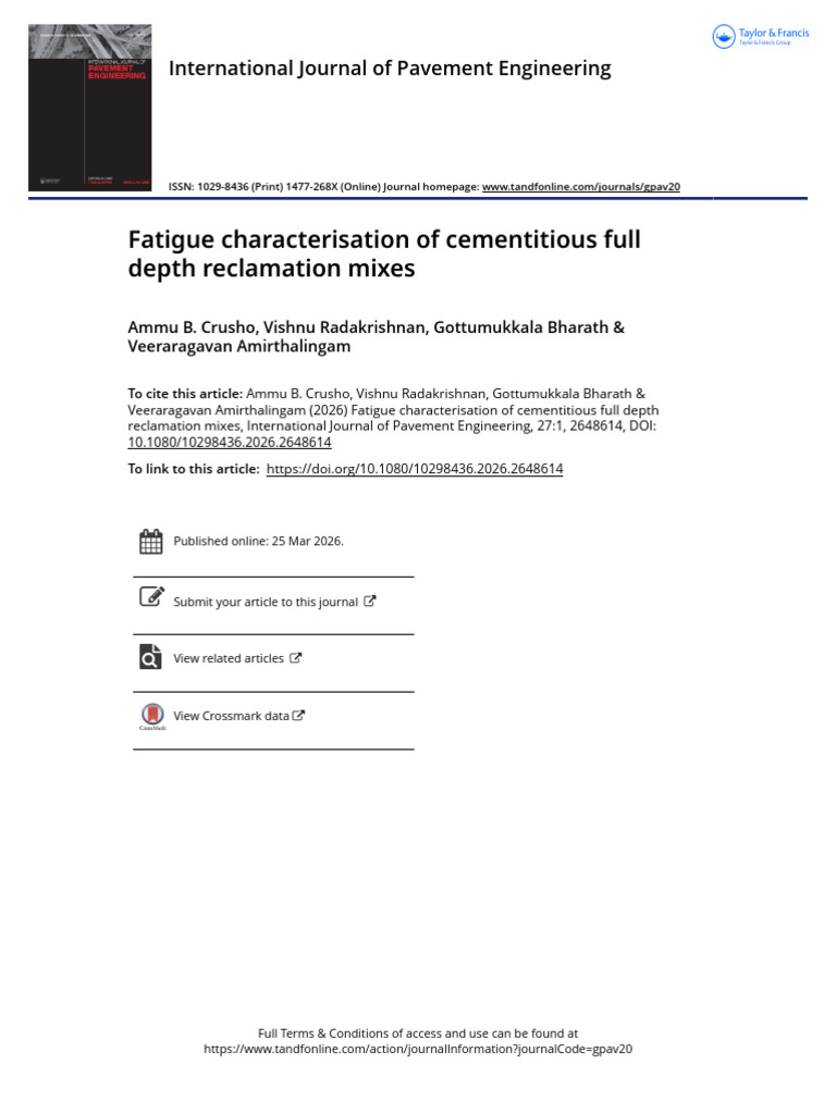 Fatigue characterisation of cementitious full depth reclamation mixes | PDF