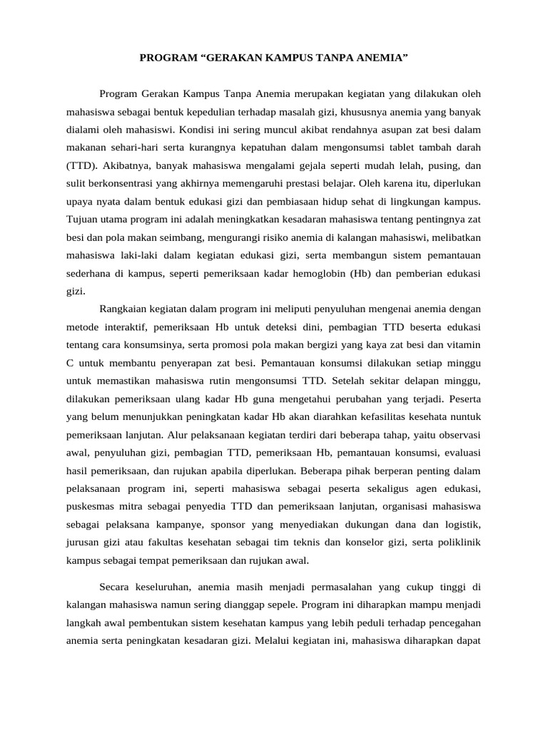 Progam Gerakan Kampus Tanpa Anemia | PDF