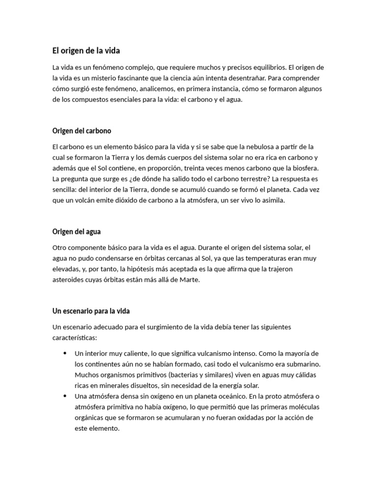 El Origen de La Vida | PDF | Abiogénesis | Ciencias fisicas